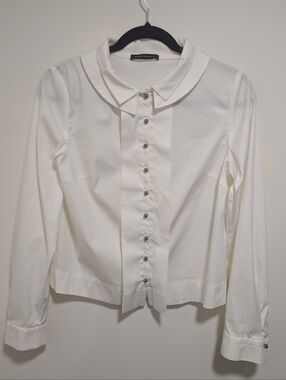 Ramune Piekautaitė | Cream Snap Front Peter Pan Collar Blouse